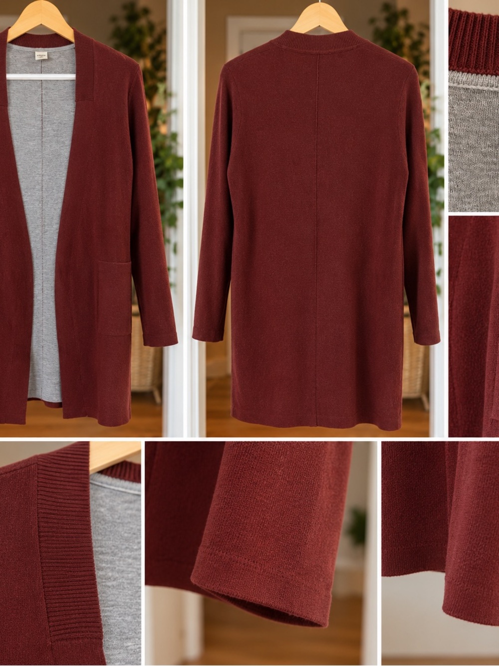 twik Open-Front Long Cardigan in Deep Burgundy